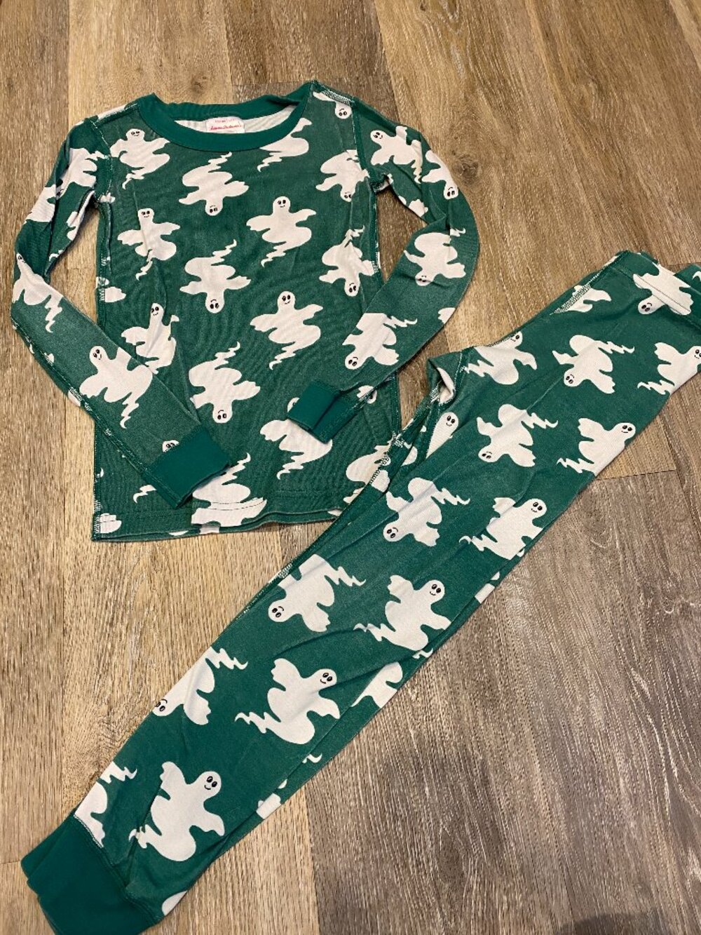 Hanna Andersson Green Ghost Print Long Sleeve Pajamas PJS Long Johns